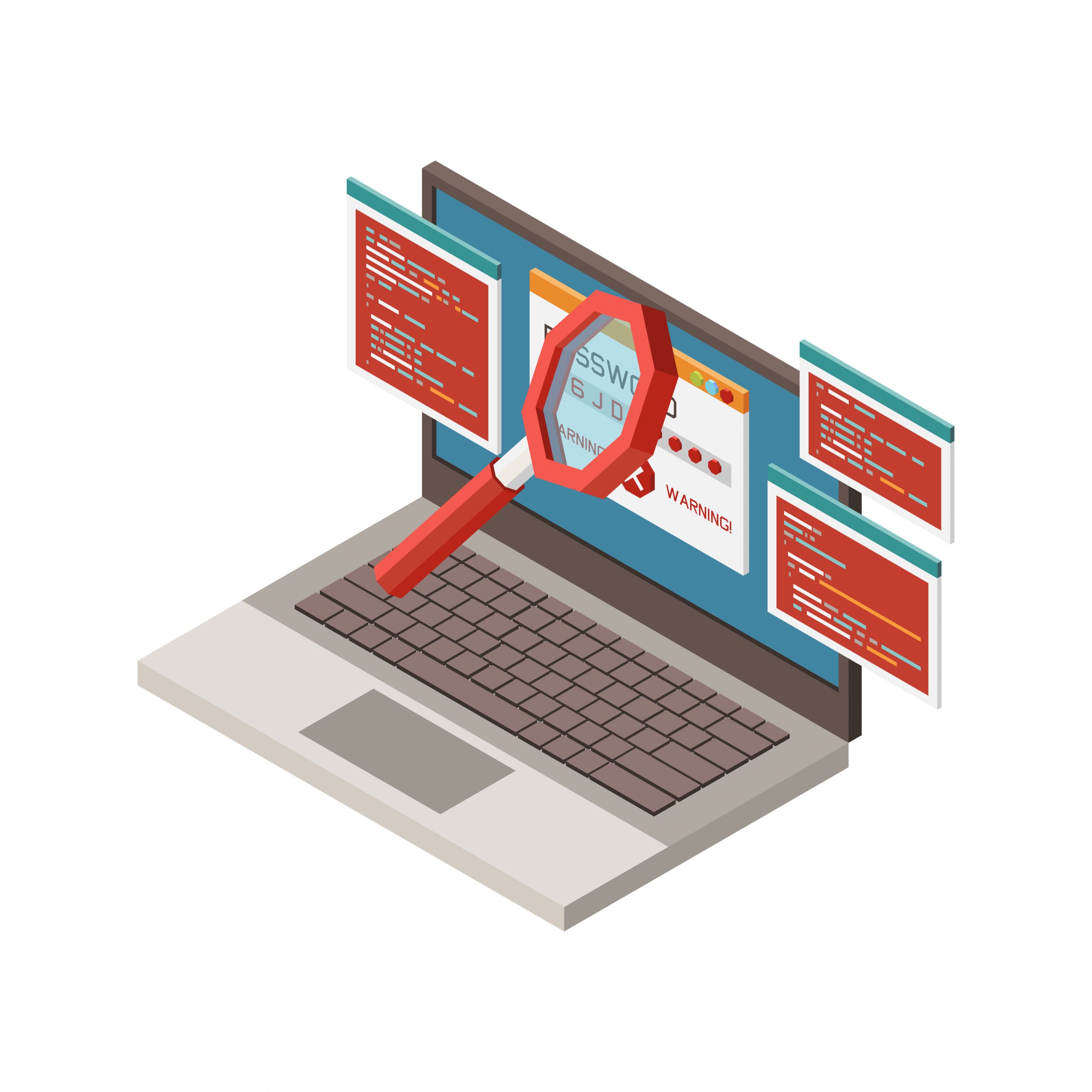 Digital crime isometric icon with password theft on laptop 3d vector illustration